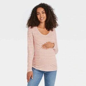NWT Ingrid & Isabel Maternity White Side Shirred Long Sleeve Lightweight Top